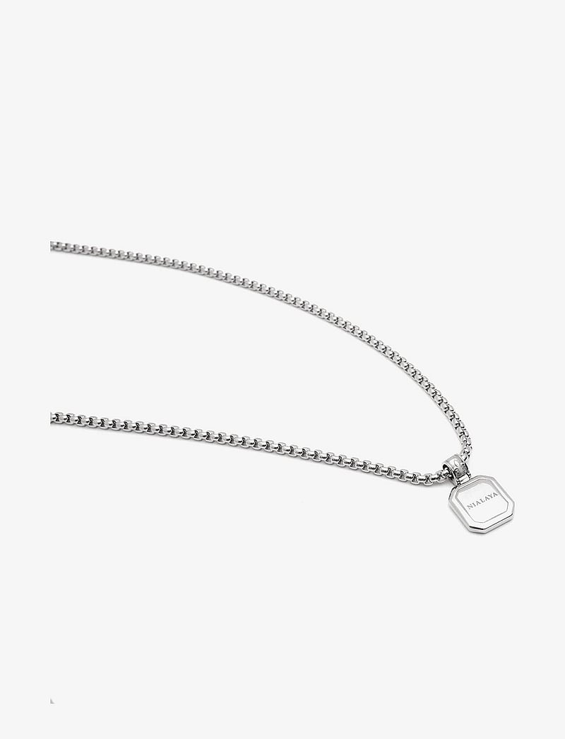 Nialaya - Silver Necklace with Square Matte Onyx Pendant - kaelakeed - silver / black - 2