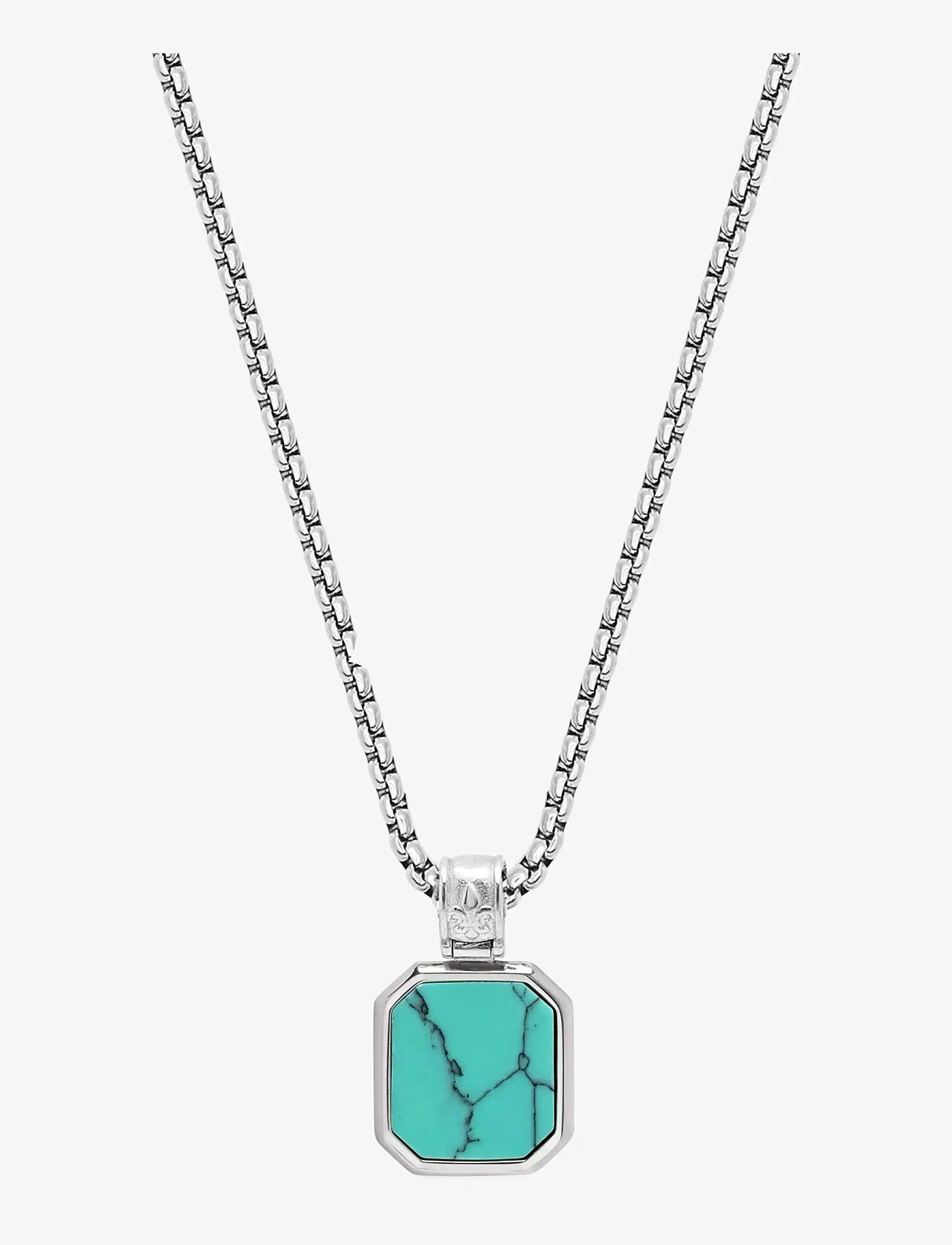 Nialaya - Silver Necklace with Square Turquoise Pendant - halsband - silver/turquoise - 1