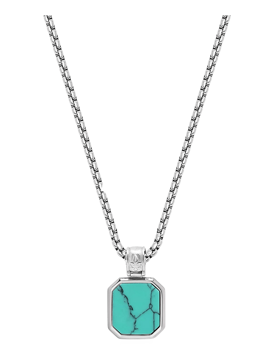Nialaya - Silver Necklace with Square Turquoise Pendant - kaelakeed - silver/turquoise - 1