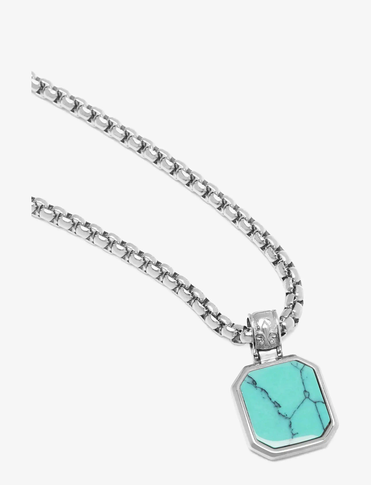 Nialaya - Silver Necklace with Square Turquoise Pendant - halsband - silver/turquoise - 2