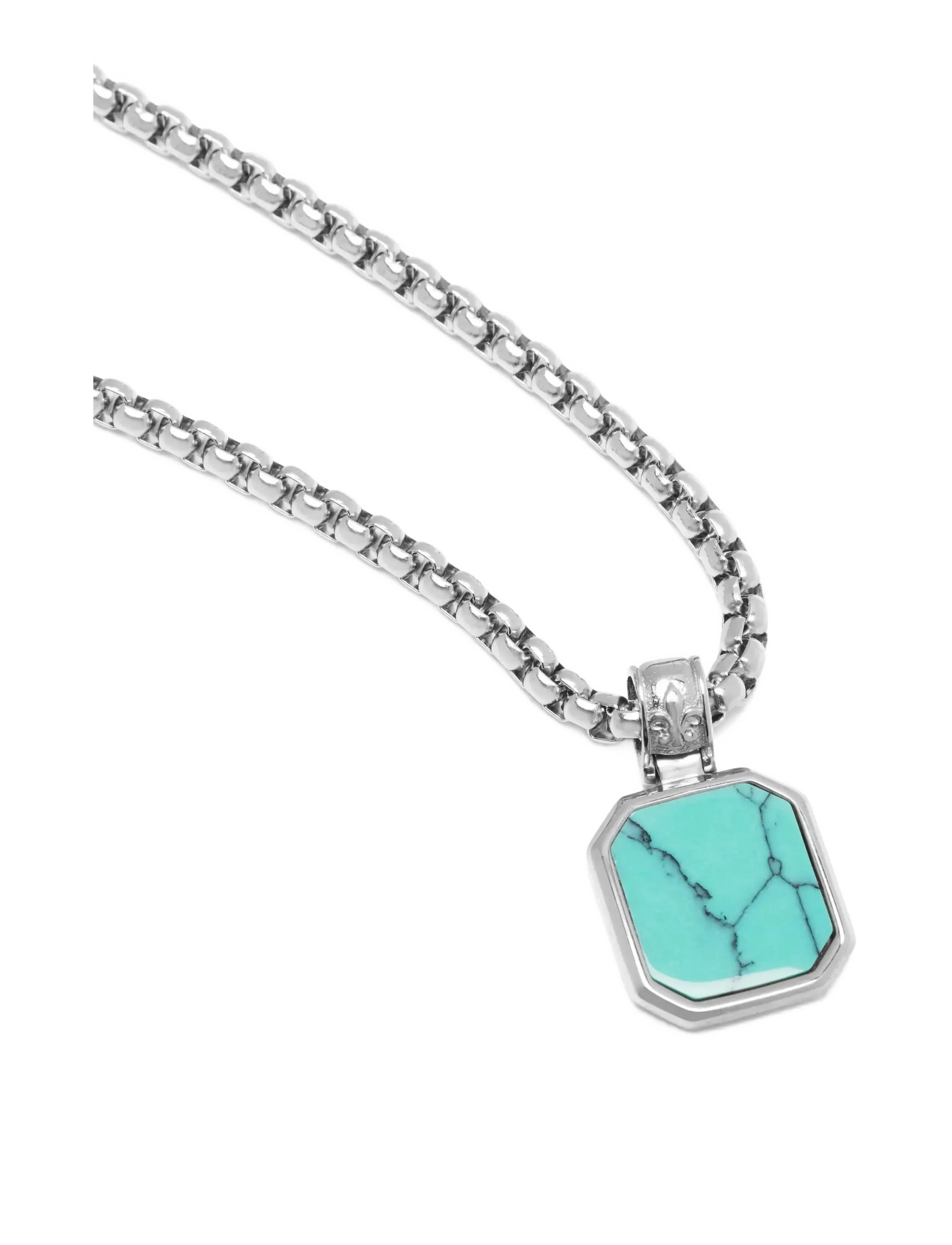 Nialaya - Silver Necklace with Square Turquoise Pendant - halskæder - silver/turquoise - 2