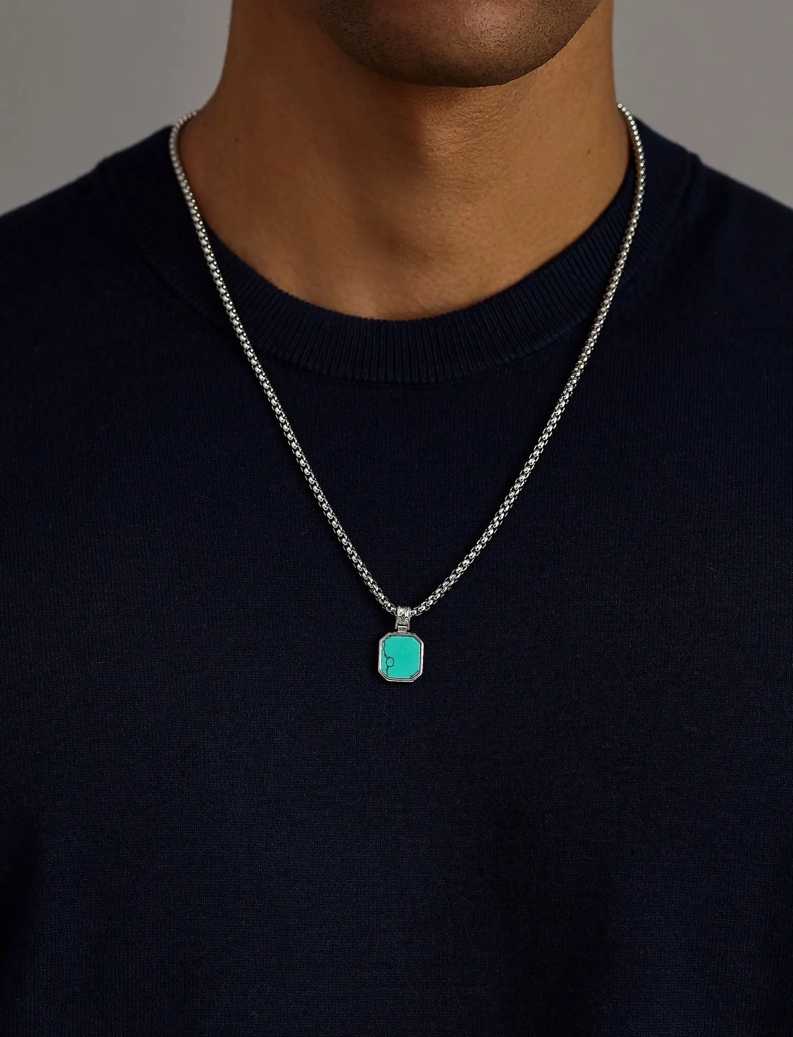 Nialaya Silver Necklace with Square Turquoise Pendant - Osta olukorra järgi - SILVER/TURQUOISE / silver