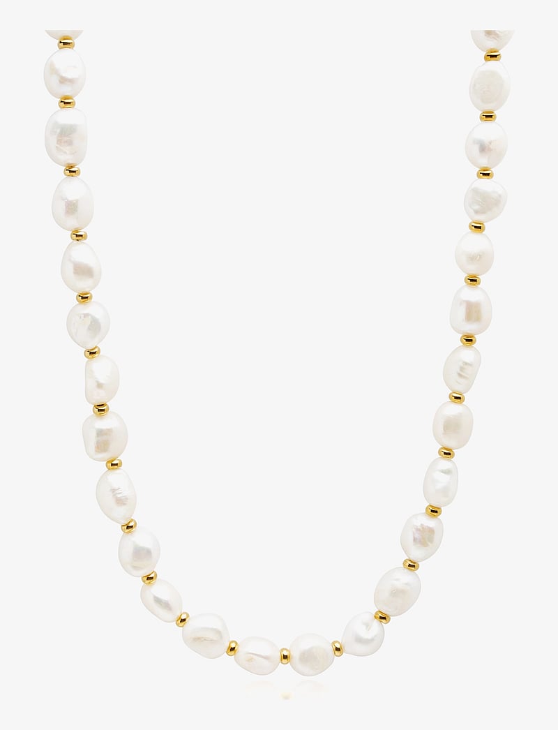 Nialaya - Men's Baroque Pearl Choker - necklaces - white / gold - 1
