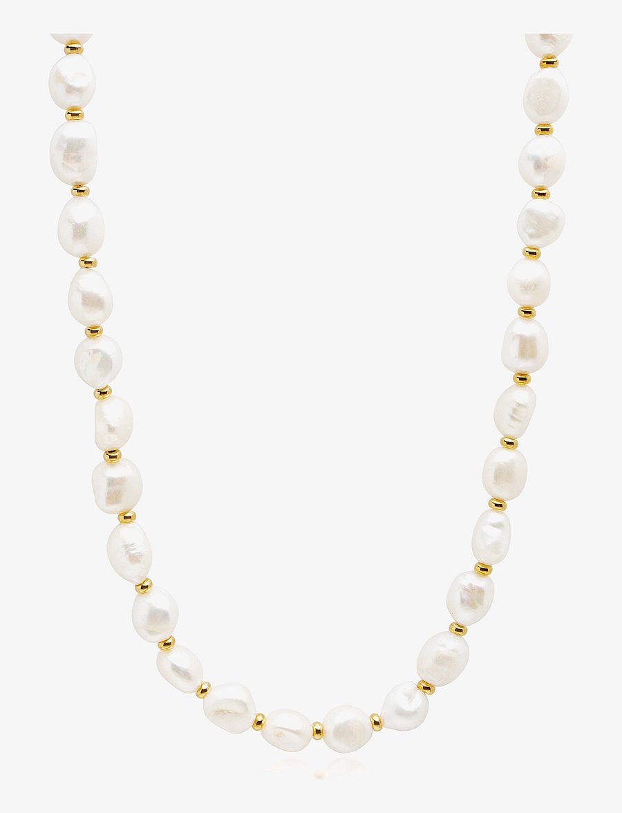 Nialaya - Men's Baroque Pearl Choker - kettingen - white / gold - 1