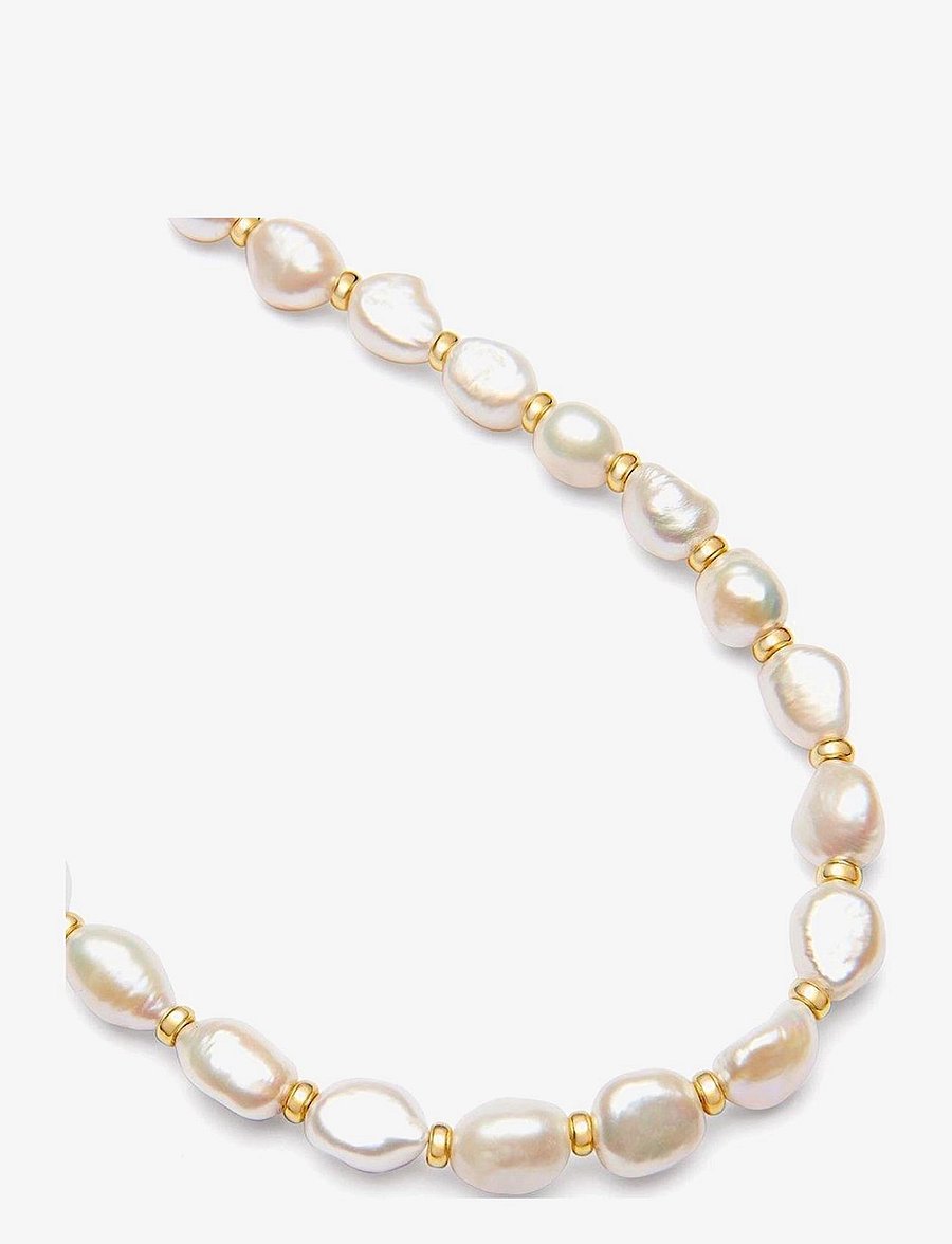 Nialaya - Men's Baroque Pearl Choker - kettingen - white / gold - 2