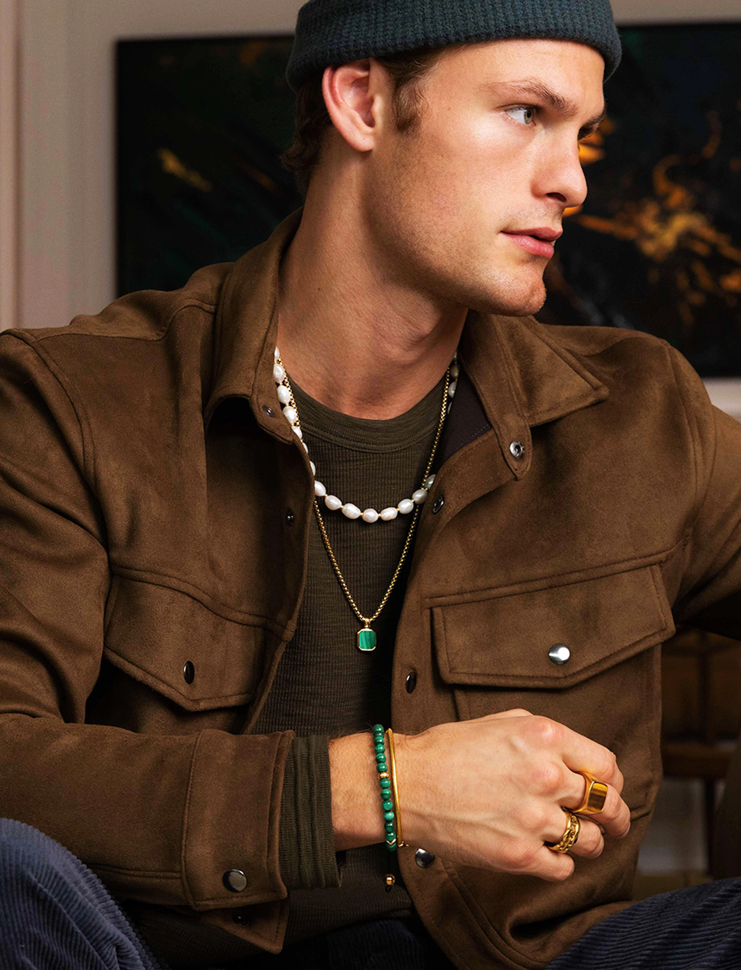 Nialaya Men's Baroque Pearl Choker, Mænd, Barok Perle Choker, Hvid, Str: ONE SIZE 51 cm