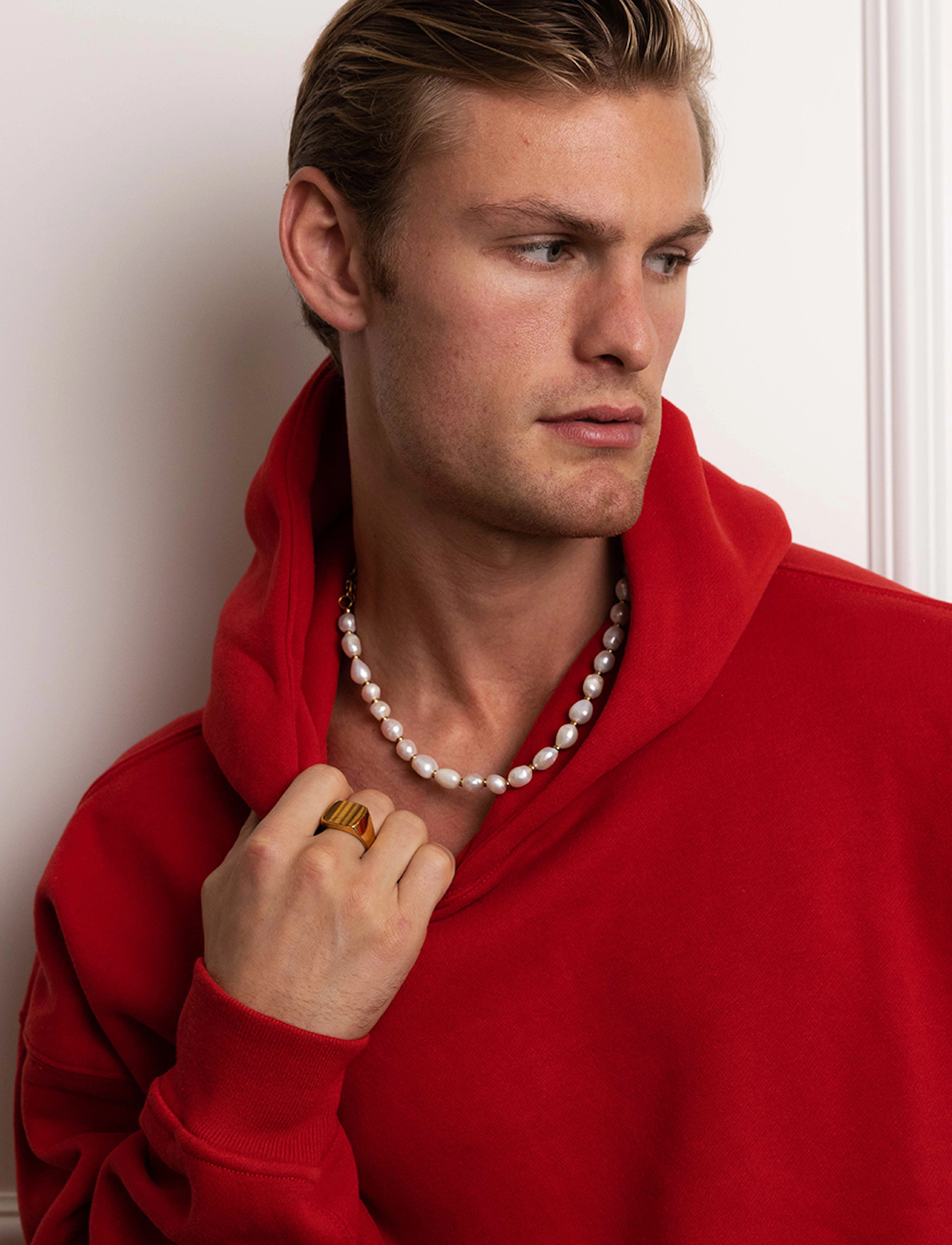 Nialaya - Men's Baroque Pearl Choker - verslaðu eftir tilefni - white / gold - 3