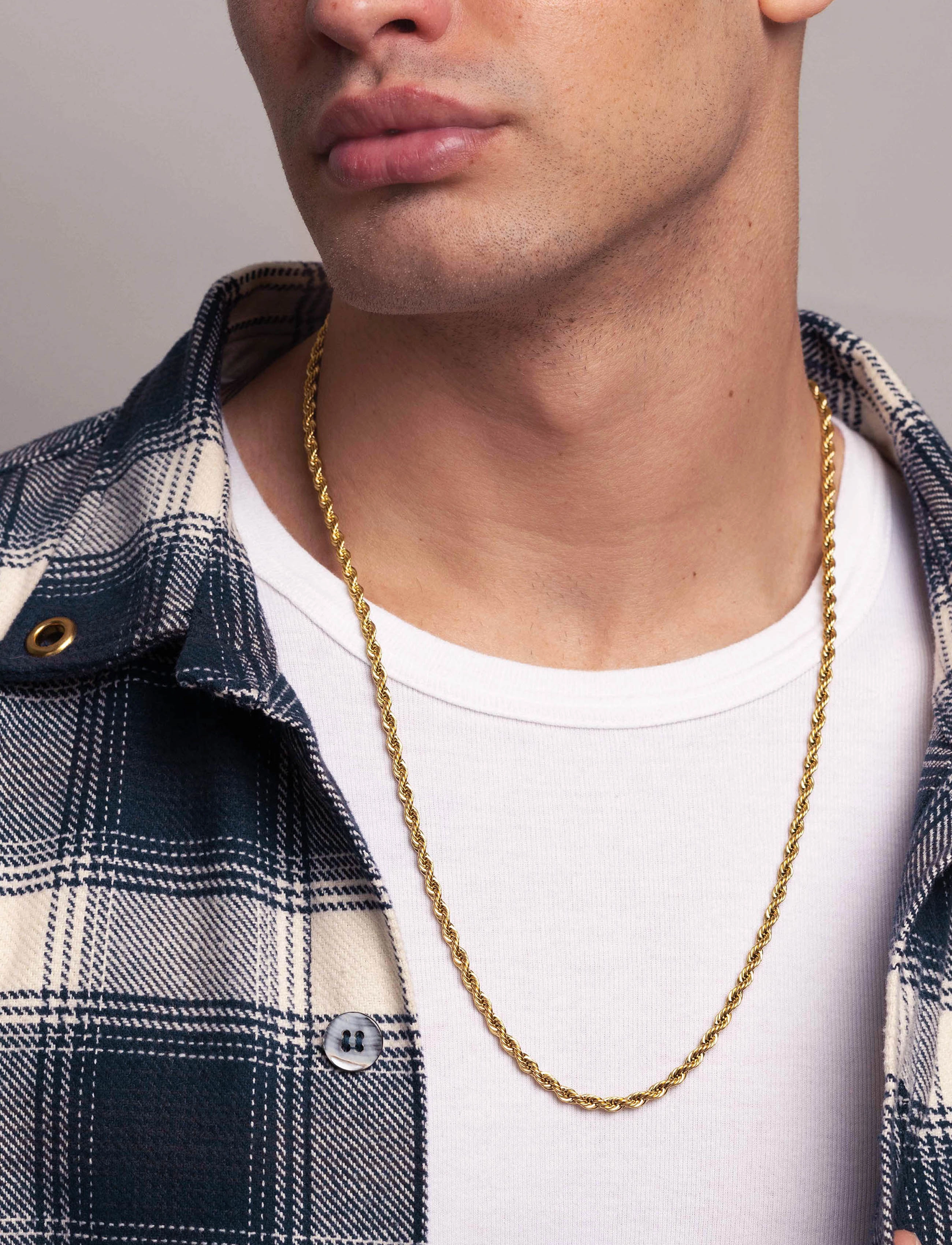 Nialaya Gold Rope Chain, Mænd, Rebkæde, Guld, Str: ONE SIZE 59 cm