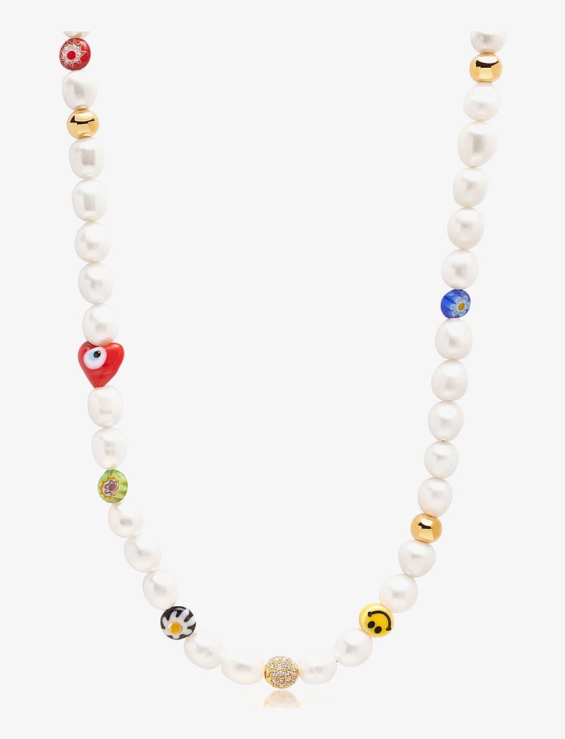 Nialaya - Men's Smiley Face Pearl Choker with Assorted Beads - kaelakeed - multi - 1
