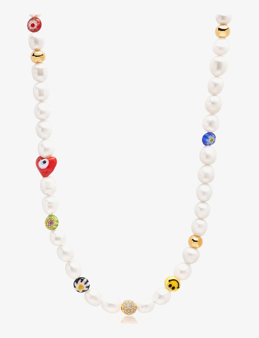 Nialaya - Men's Smiley Face Pearl Choker with Assorted Beads - halskæder - multi - 1