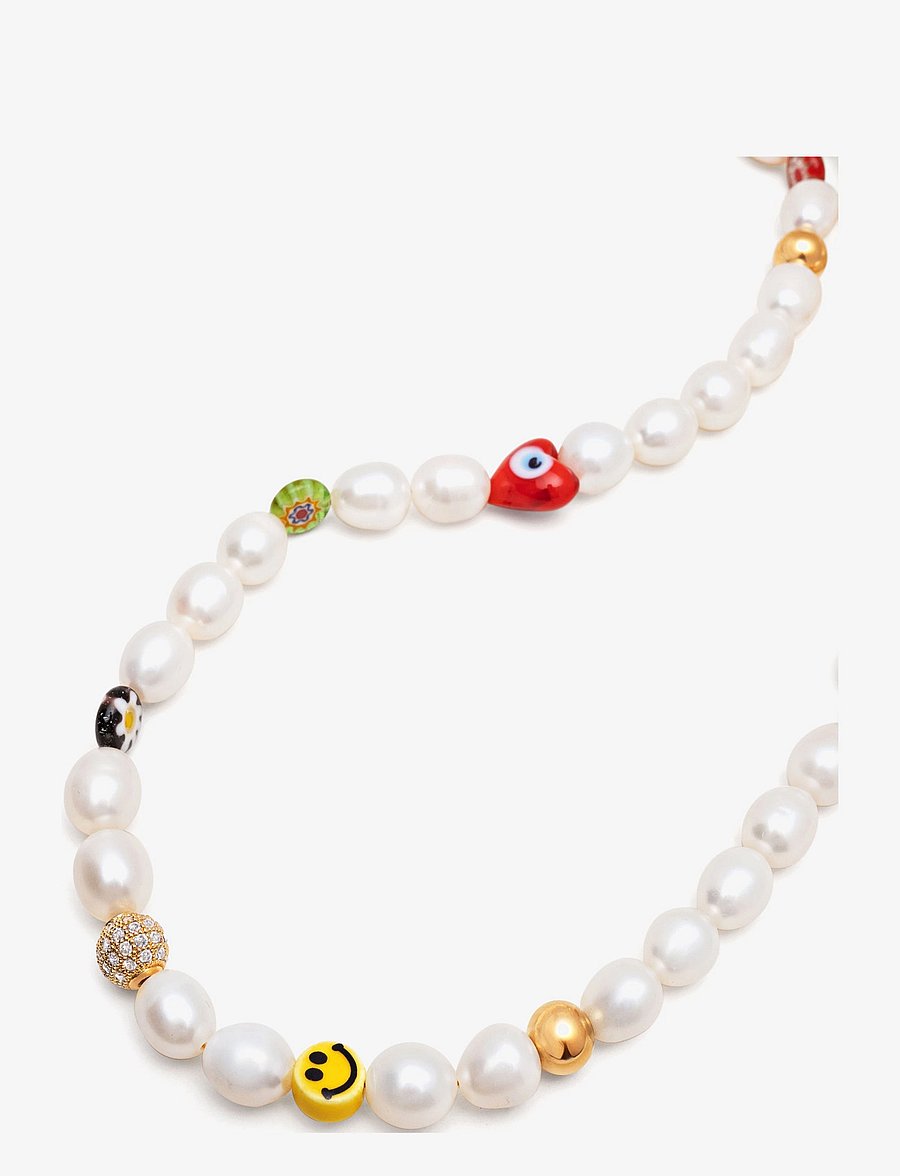 Nialaya - Men's Smiley Face Pearl Choker with Assorted Beads - halskæder - multi - 2