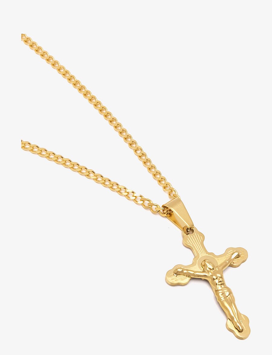 Nialaya - Men's Gold Necklace with Crucifix Pendant - halsketten - gold - 2