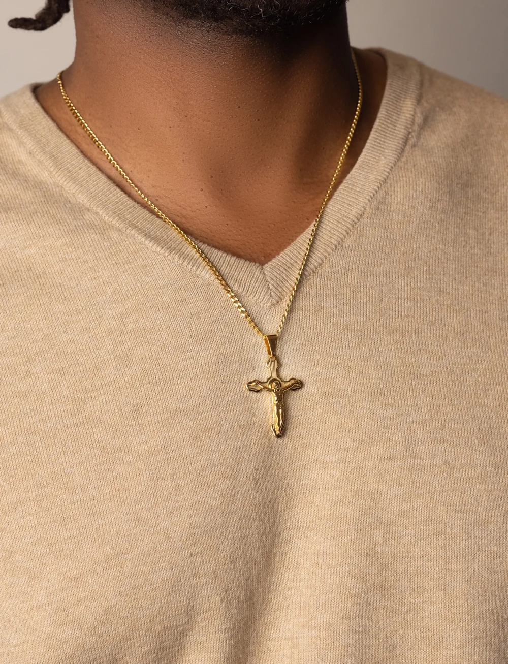 Nialaya - Men's Gold Necklace with Crucifix Pendant - kaelakeed - gold - 0