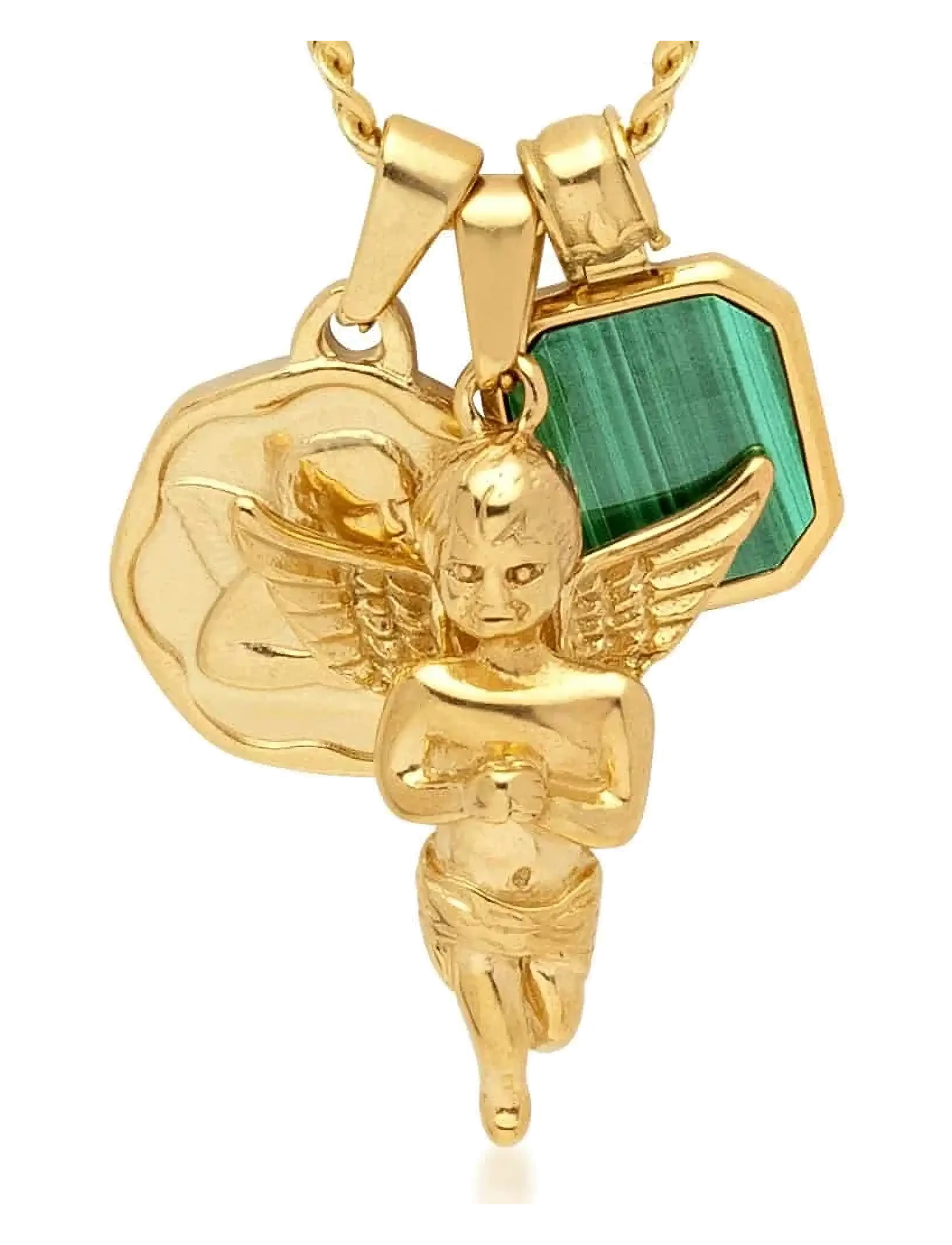 Nialaya Men's Gold Talisman Necklace with Angel and Malachite Pendant - Vėriniai - GOLD
GREEN / gold