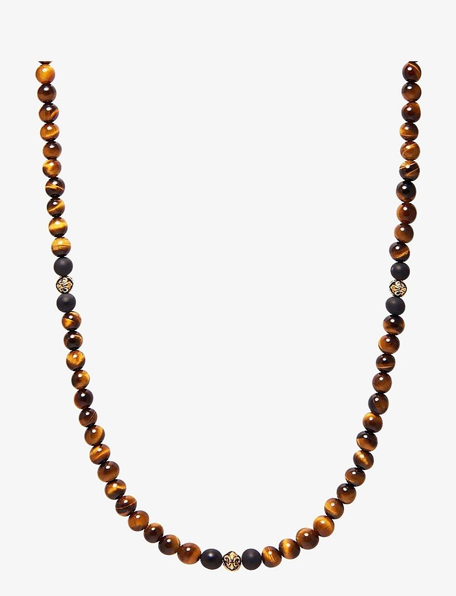 Nialaya - Beaded Necklace with Brown Tiger Eye and Gold - necklaces - brown - 1