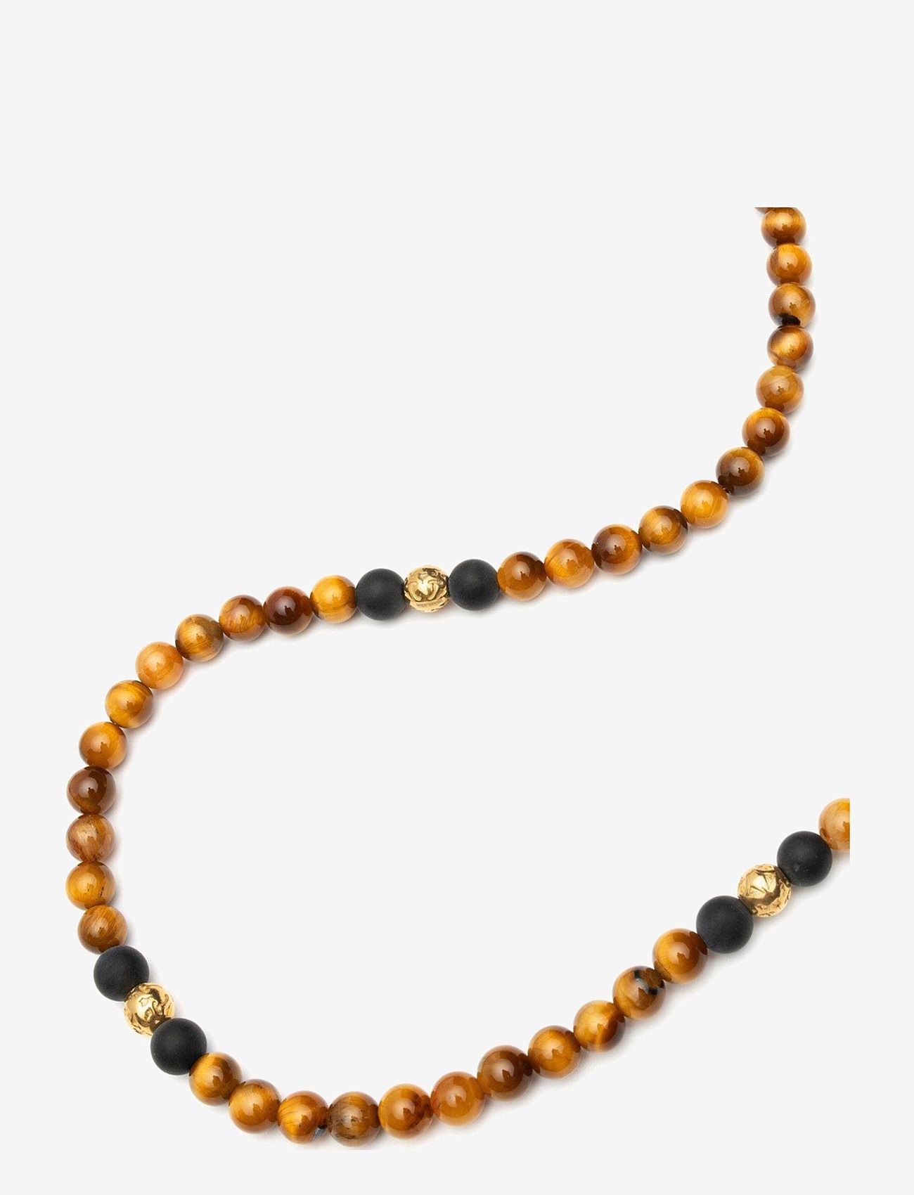 Nialaya - Beaded Necklace with Brown Tiger Eye and Gold - halskæder - brown - 2