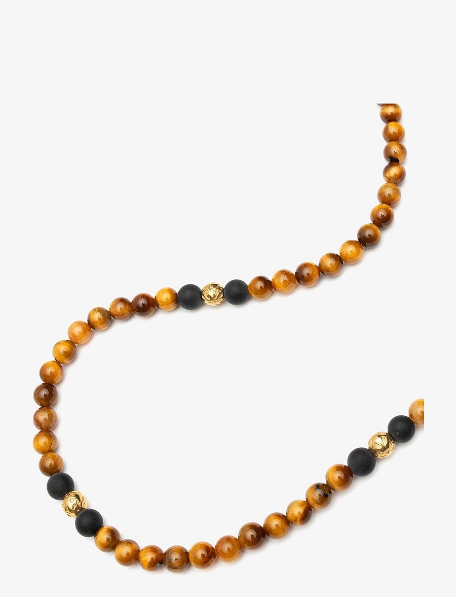 Nialaya - Beaded Necklace with Brown Tiger Eye and Gold - necklaces - brown - 2