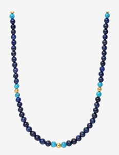 Beaded Necklace with Blue Lapis, Turquoise, and Gold, Nialaya