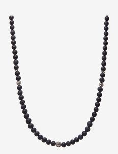 Beaded Necklace with Matte Onyx and Silver, Nialaya