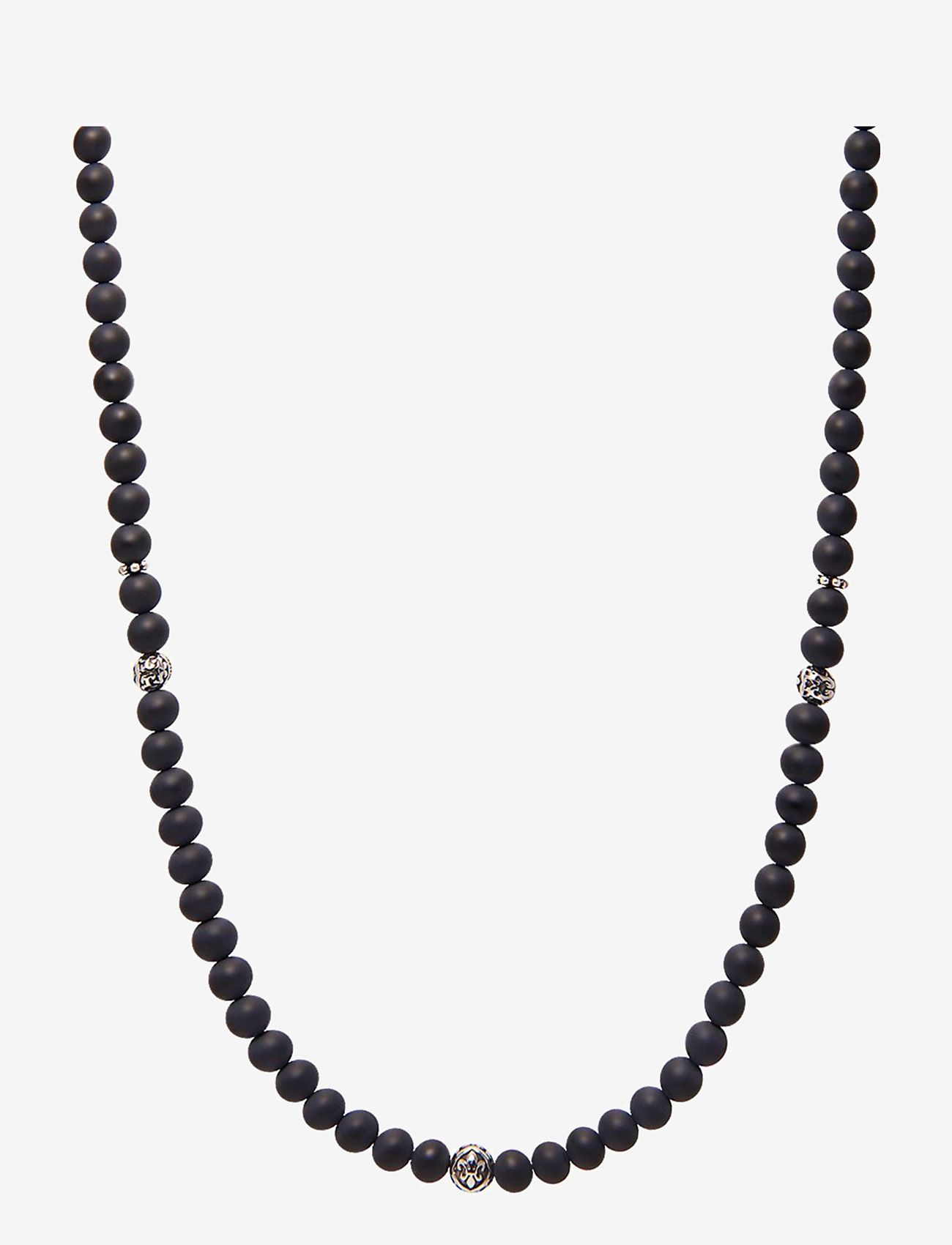 Nialaya - Beaded Necklace with Matte Onyx and Silver - kaelakeed - black / silver - 1