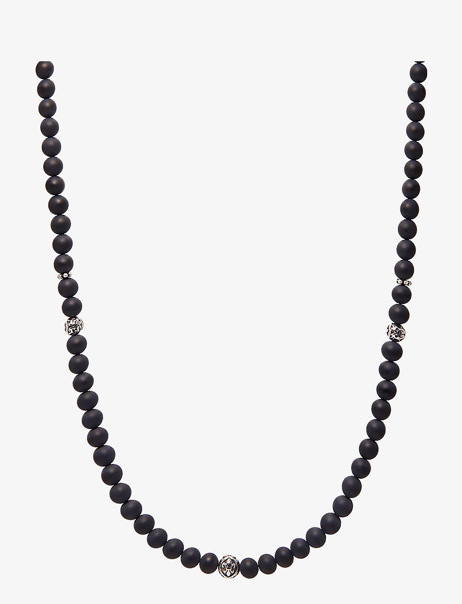Nialaya - Beaded Necklace with Matte Onyx and Silver - necklaces - black / silver - 1