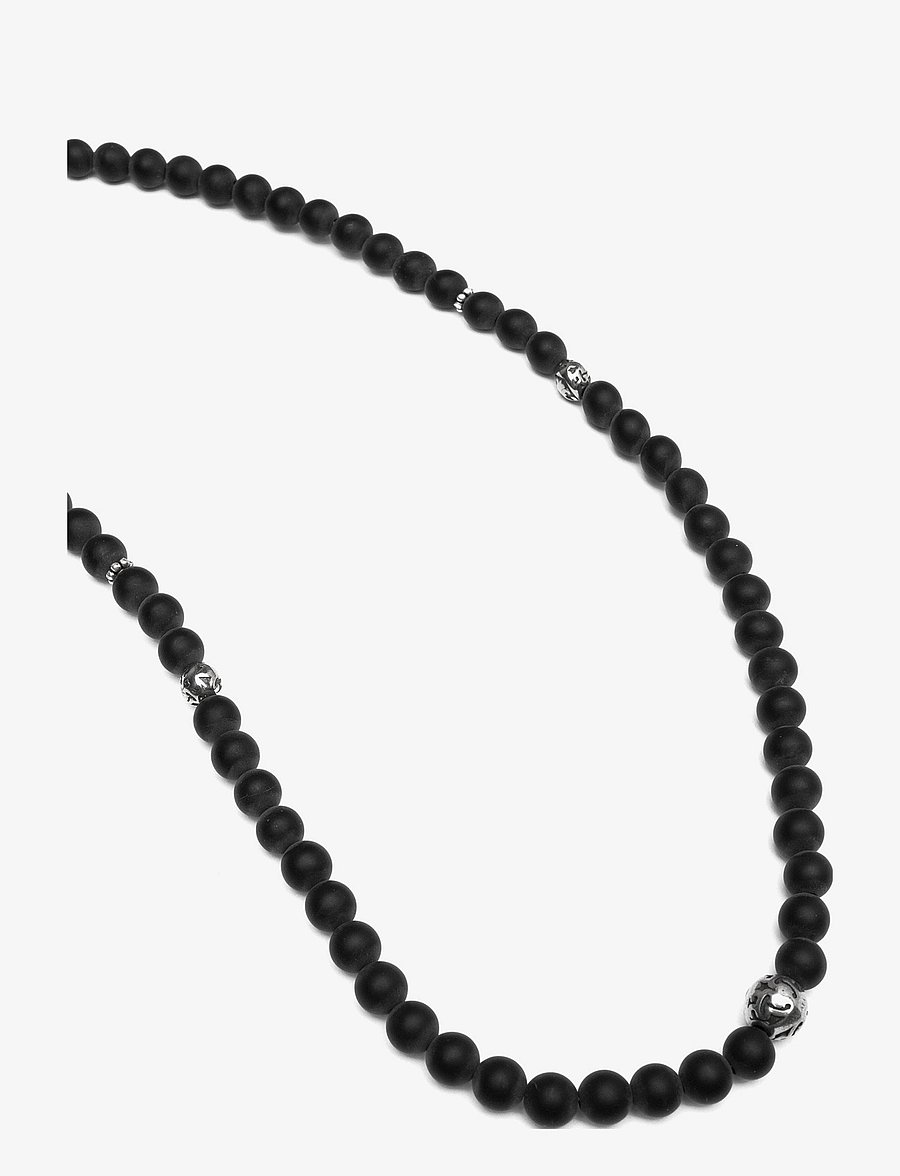 Nialaya - Beaded Necklace with Matte Onyx and Silver - necklaces - black / silver - 2