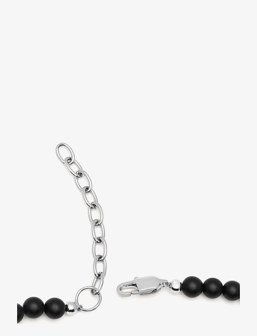 Nialaya - Beaded Necklace with Matte Onyx and Silver - necklaces - black / silver - 3