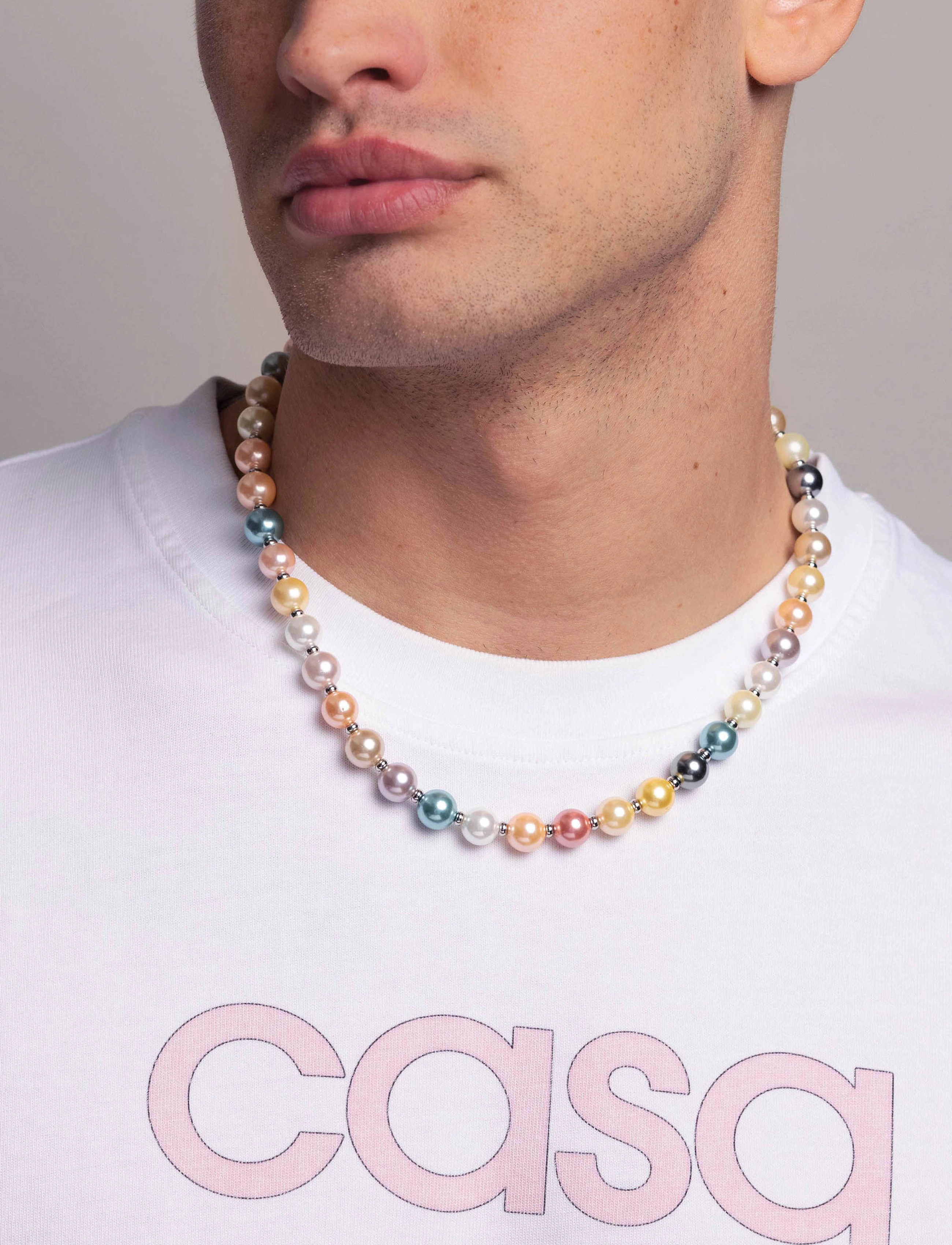Nialaya Pastel Pearl Necklace With Silver, One Size 51 cm, Multi/patterned, Smykker > Halskæder, Herre