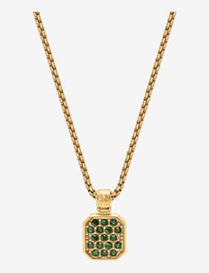 Gold Necklace with Green CZ Square Pendant, Nialaya