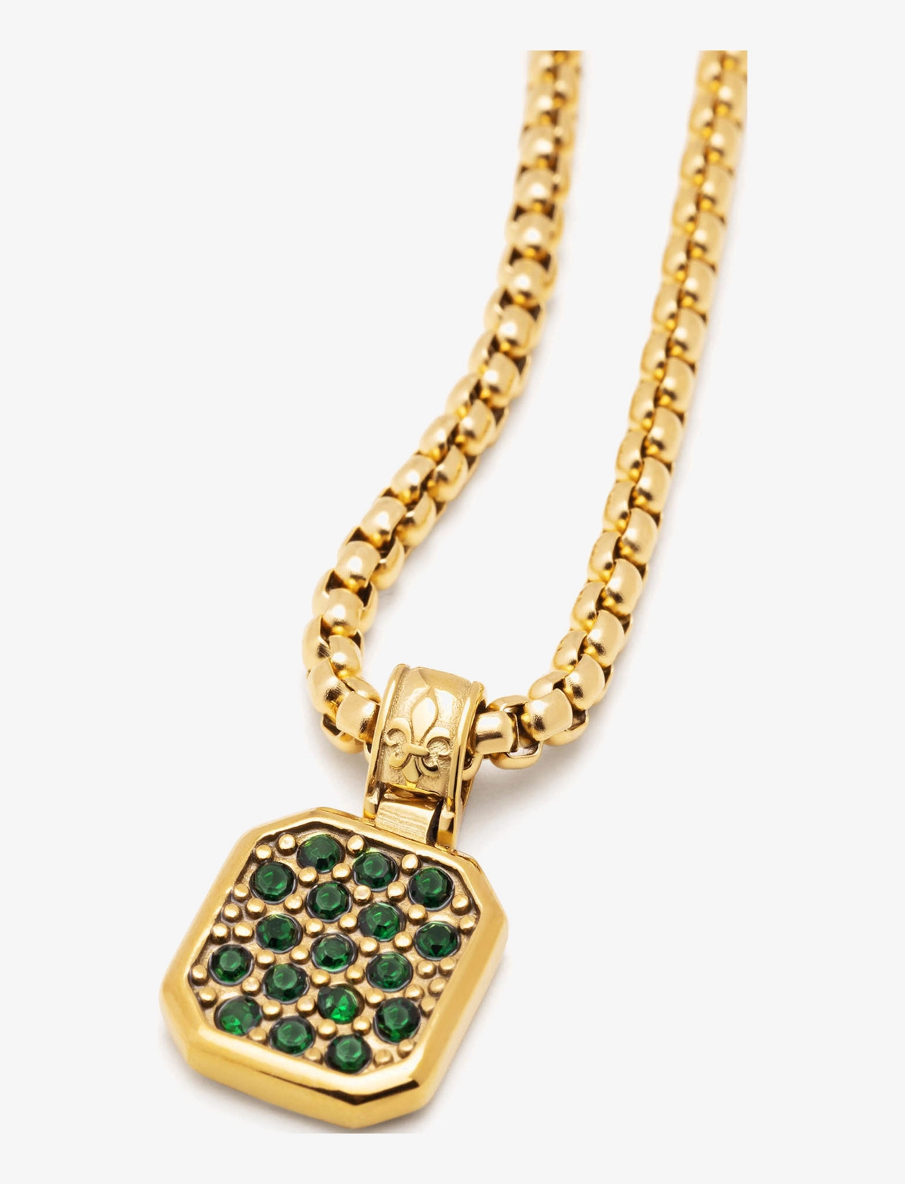 Nialaya - Gold Necklace with Green CZ Square Pendant - gold / green - 1