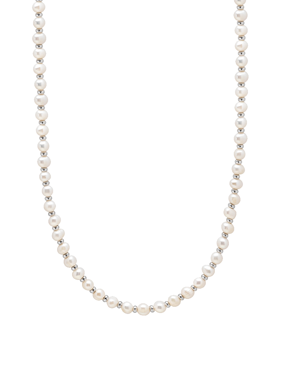 Nialaya - Mini Pearl Choker with Silver - kettingen - white / silver - 1