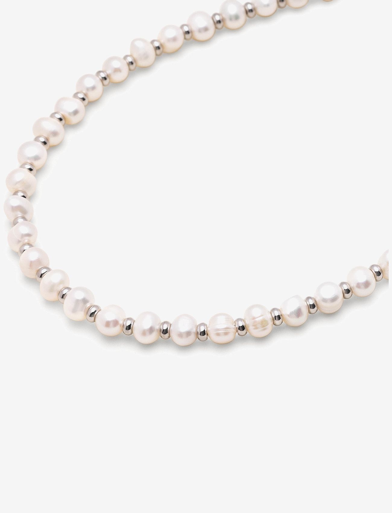Nialaya - Mini Pearl Choker with Silver - naszyjniki - white / silver - 2
