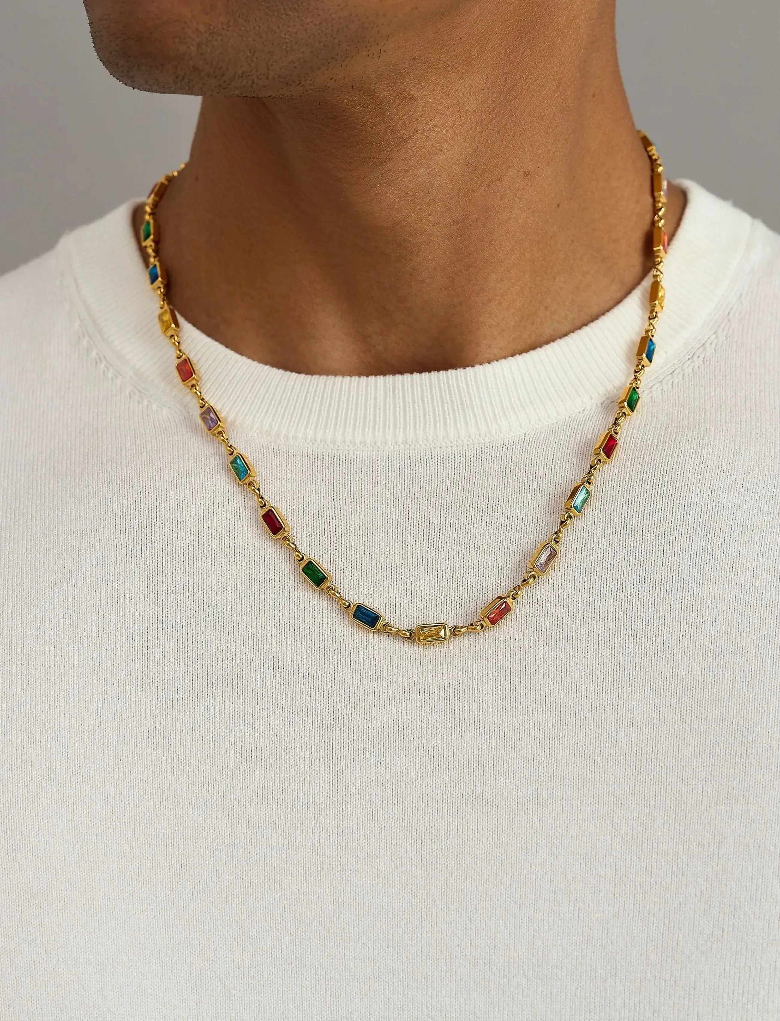 Nialaya Men's Rectangle Tennis Necklace, 20', Multi/patterned, Smykker > Armbånd, Herre