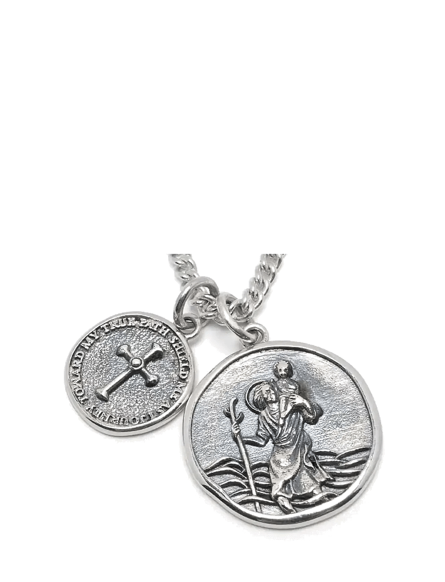 Nialaya - Saint Christopher Double Medallion - kettingen - silver - 2