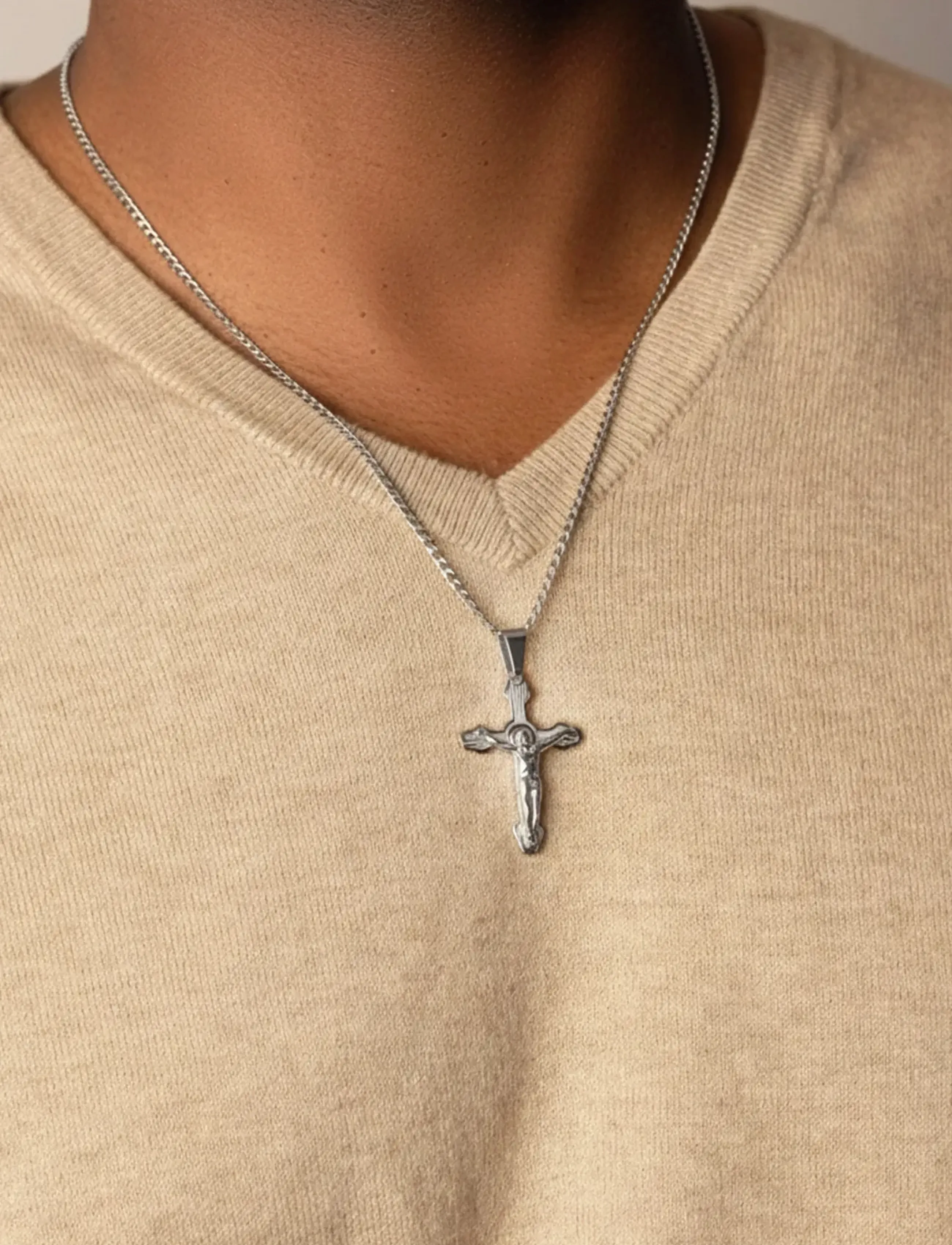 Nialaya Necklace With Crucifix Pendant In Silver, 22', Silver, Smykker > Halskæder, Herre