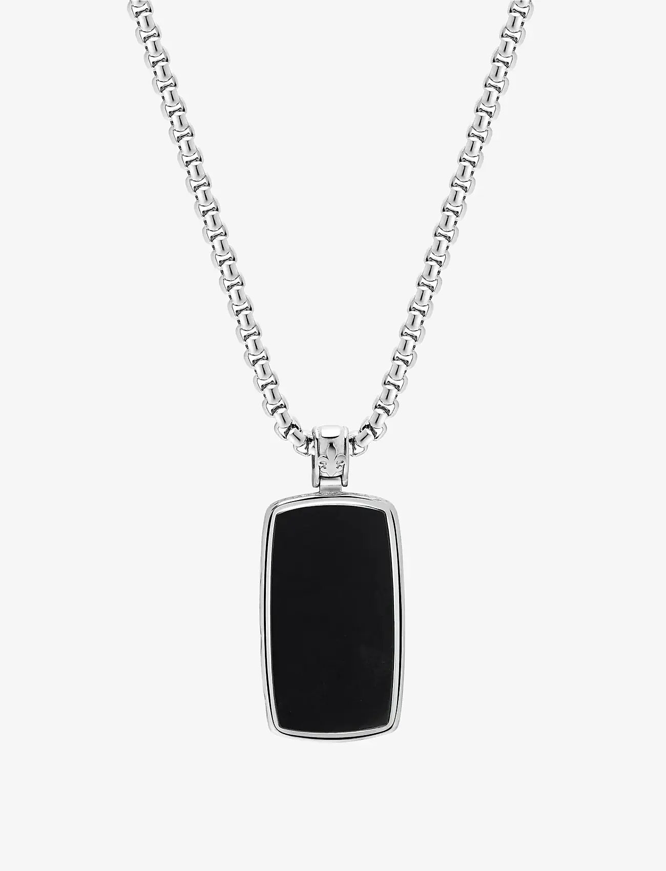 Nialaya - Black Onyx Dog Tag Necklace in Silver - vėriniai - black - 1