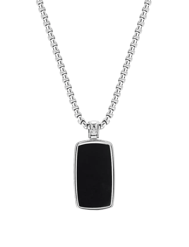 Nialaya - Black Onyx Dog Tag Necklace in Silver - vėriniai - black - 1