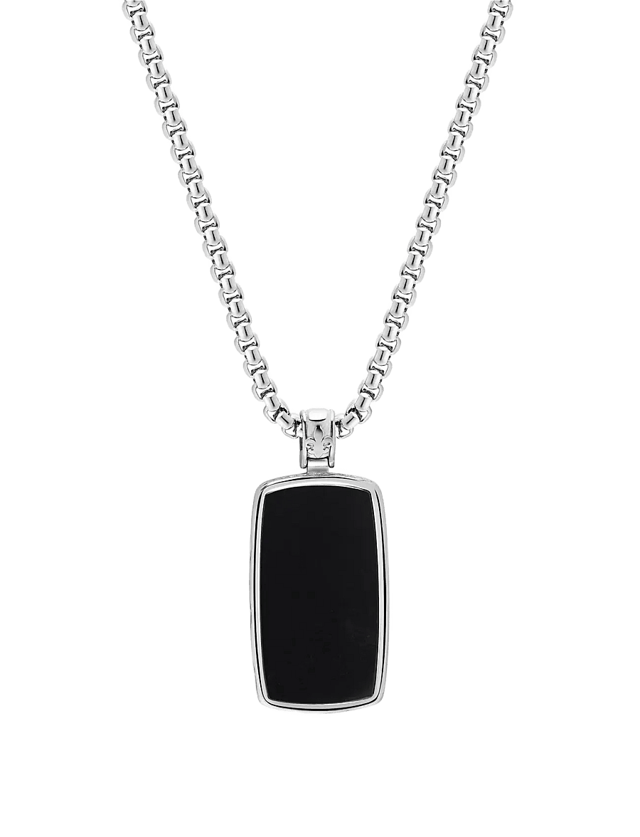 Nialaya - Black Onyx Dog Tag Necklace in Silver - kaelakeed - black - 1