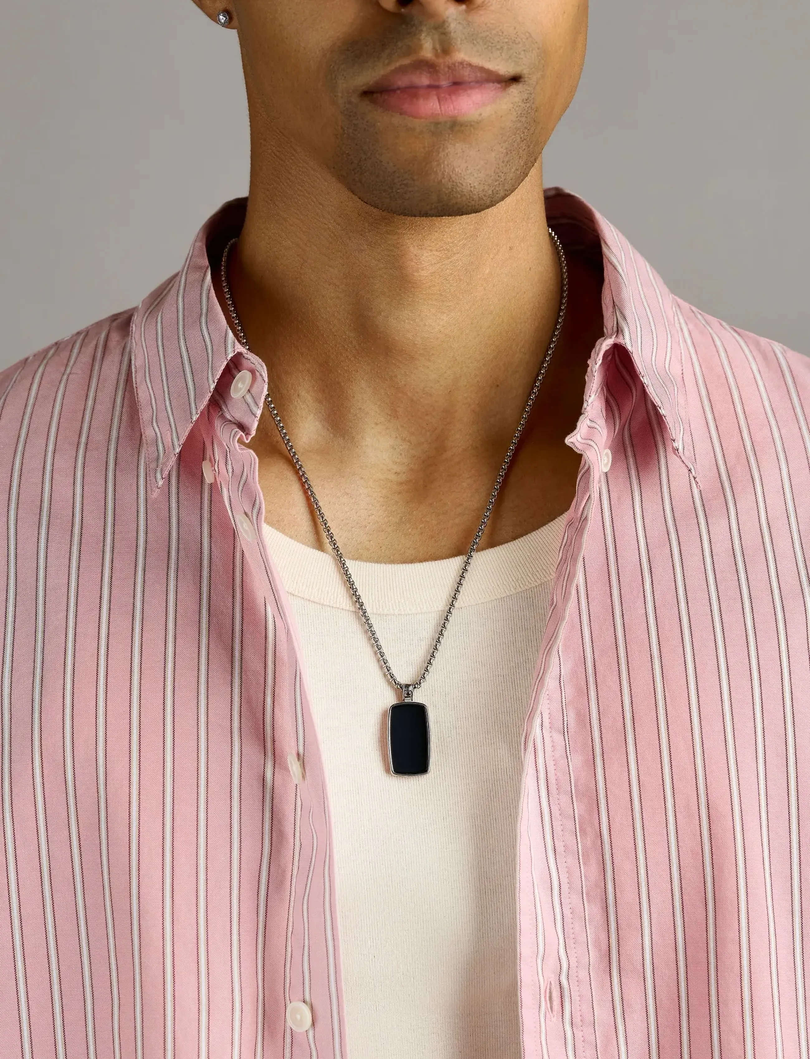 Nialaya Black Onyx Dog Tag Necklace In Silver, 22, Jewellery, Schwarz - Necklaces, Männerswear