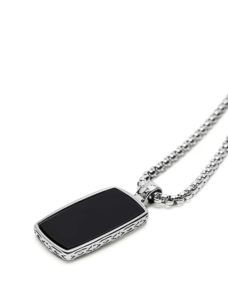 Nialaya - Black Onyx Dog Tag Necklace in Silver - vėriniai - black - 2