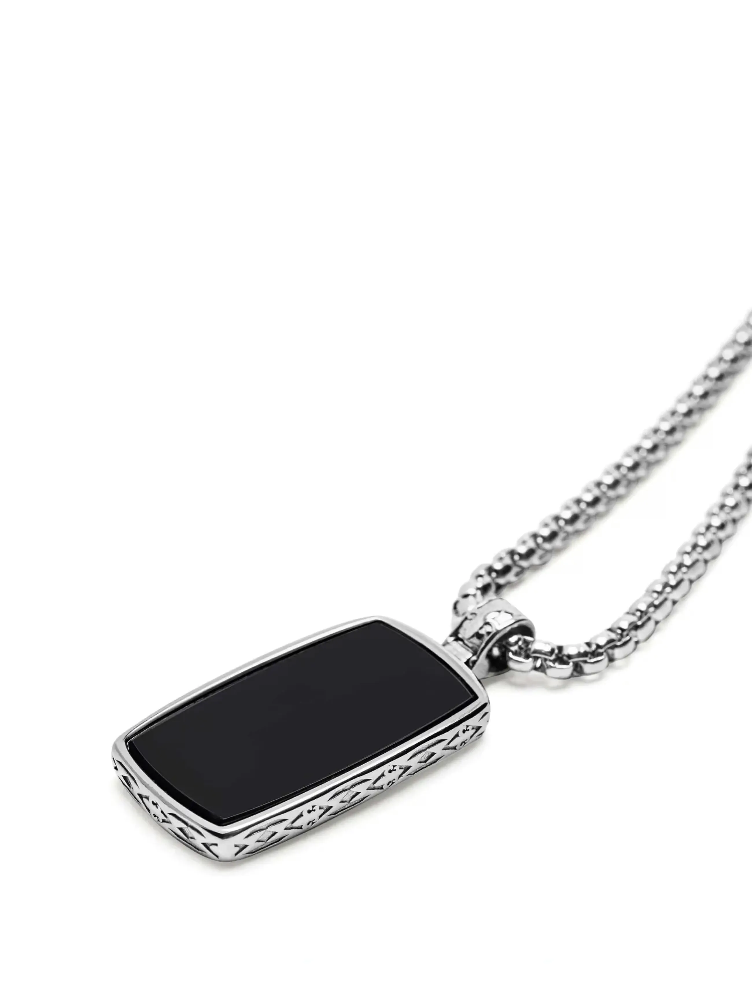 Nialaya - Black Onyx Dog Tag Necklace in Silver - kaelakeed - black - 2