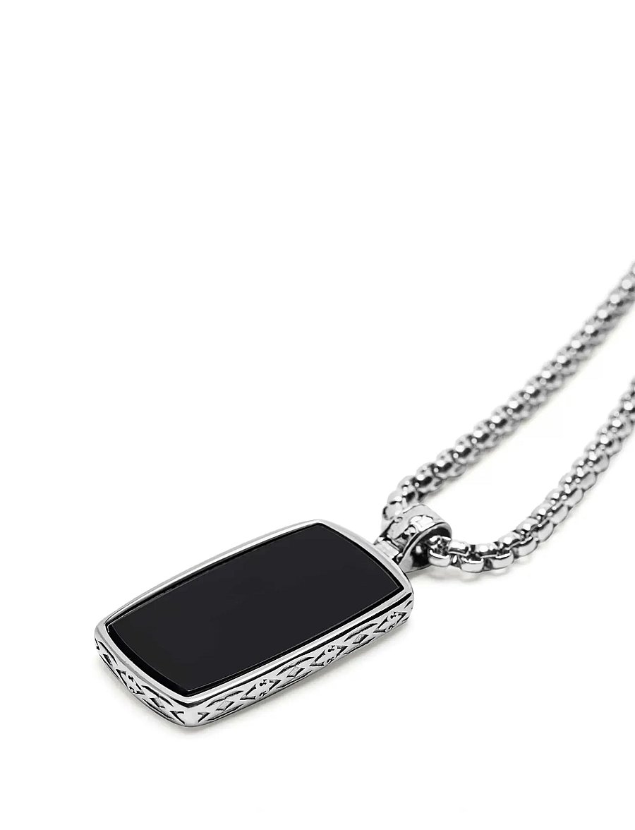 Nialaya - Black Onyx Dog Tag Necklace in Silver - kaelakeed - black - 2