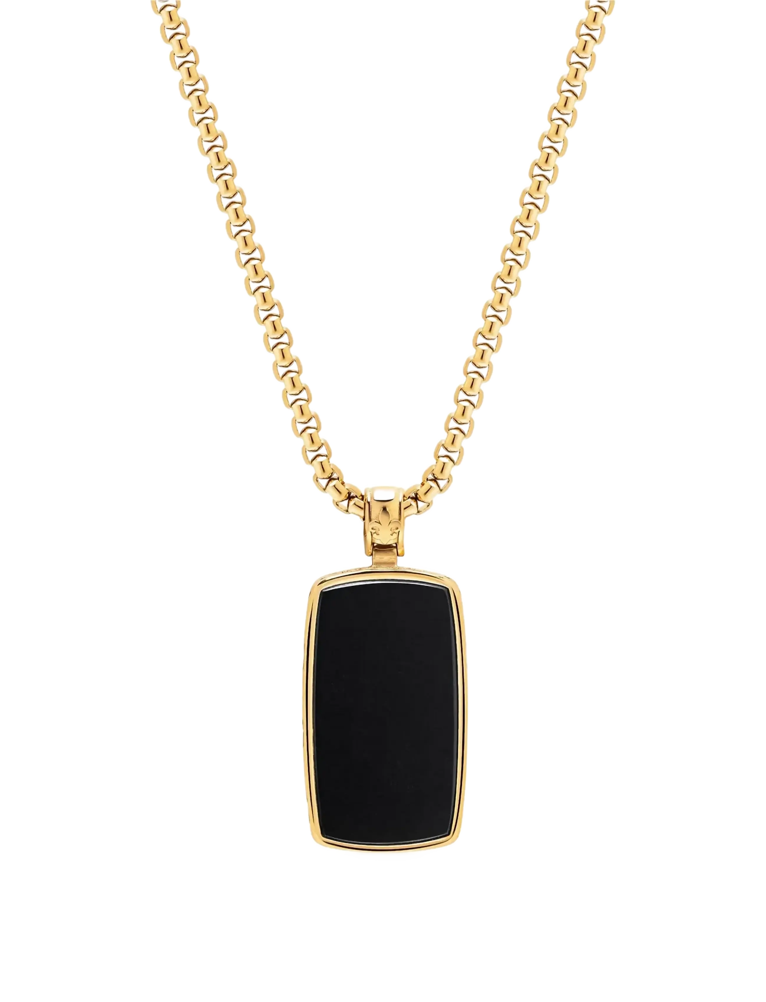 Nialaya Black Onyx Dog Tag Necklace in Gold - Accessories - BLACK / black