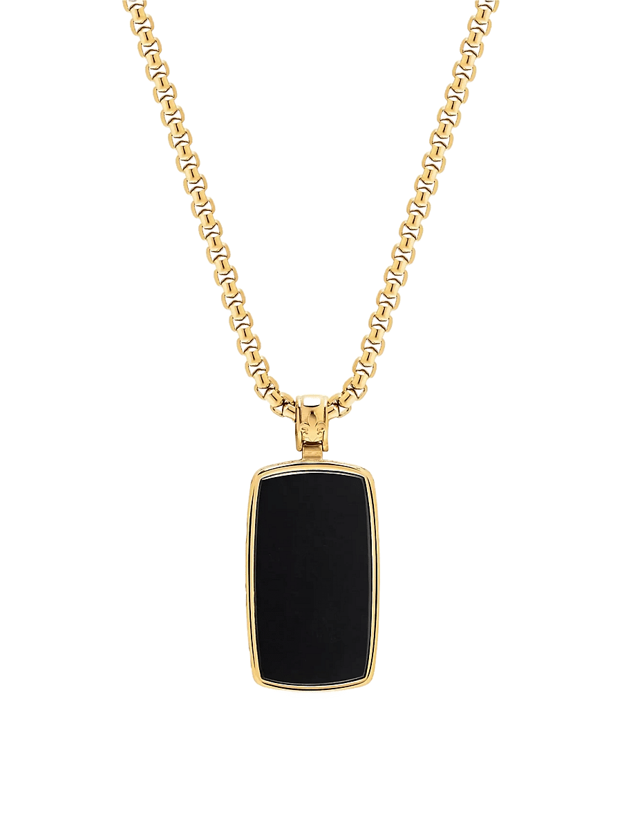 Nialaya - Black Onyx Dog Tag Necklace in Gold - halsketten - black - 1