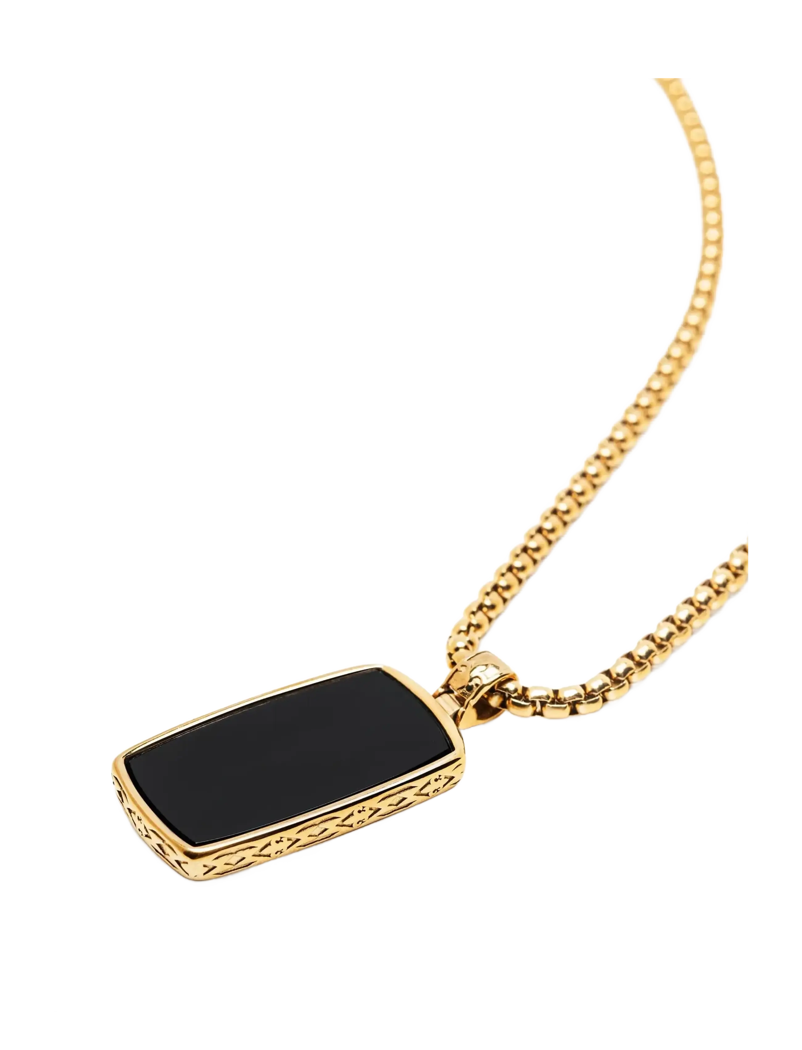 Nialaya - Black Onyx Dog Tag Necklace in Gold - halsketten - black - 2