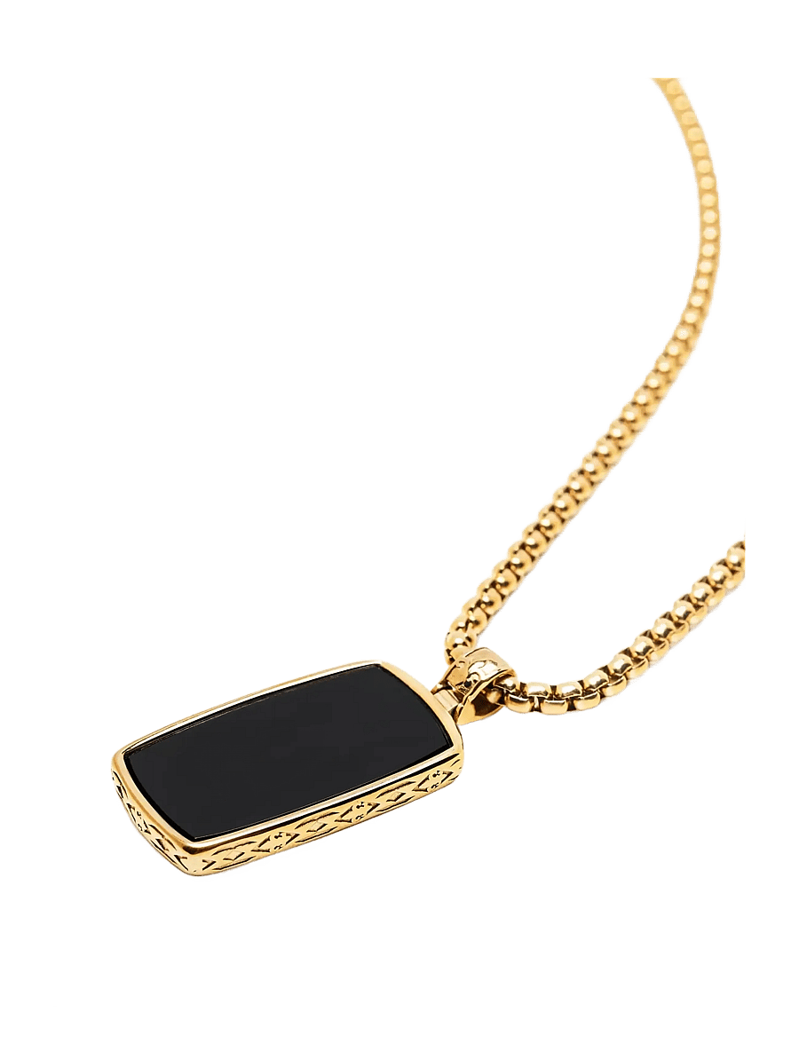 Nialaya - Black Onyx Dog Tag Necklace in Gold - halsketten - black - 2