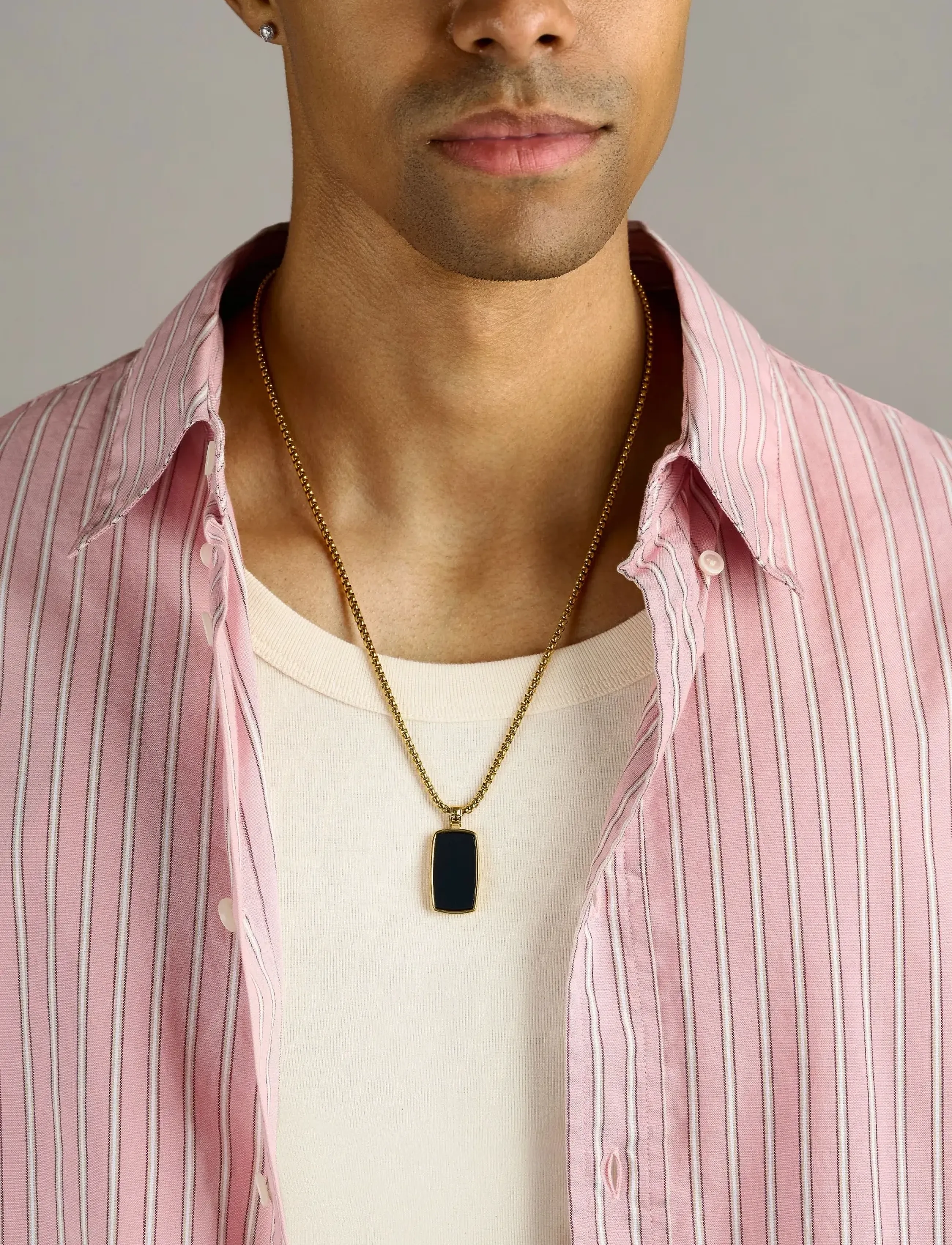 Nialaya Black Onyx Dog Tag Necklace In Gold, 22, Jewellery, Schwarz - Necklaces, Männerswear