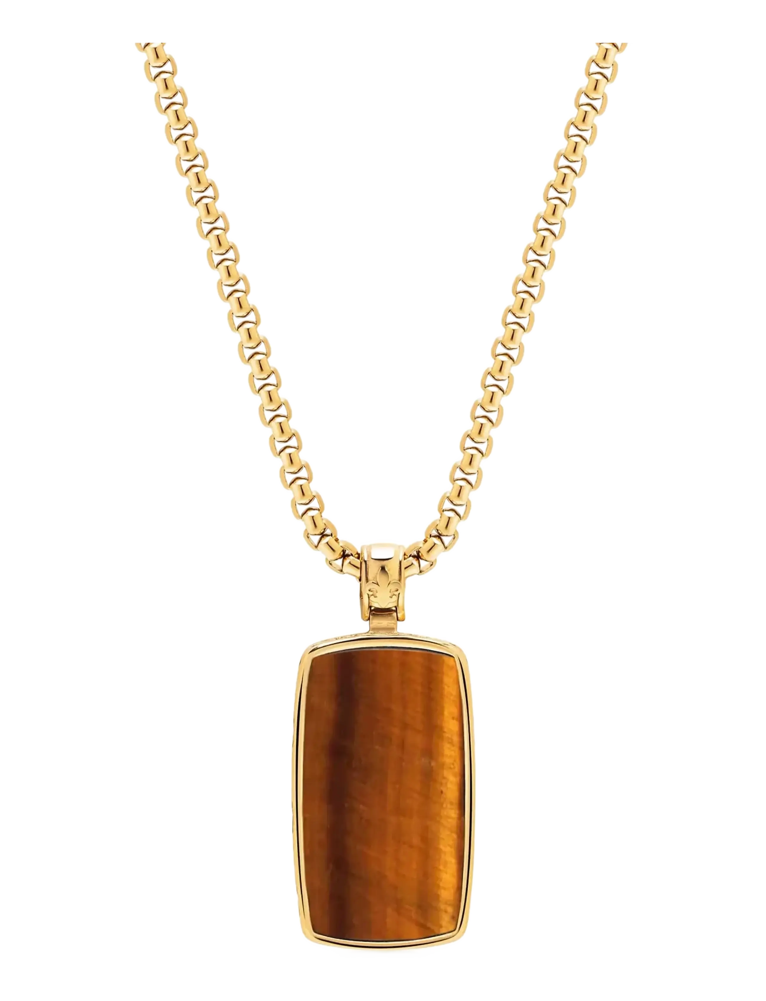 Nialaya Tiger Eye Dog Tag Necklace in Gold - Aksesuāri - BROWN / gold