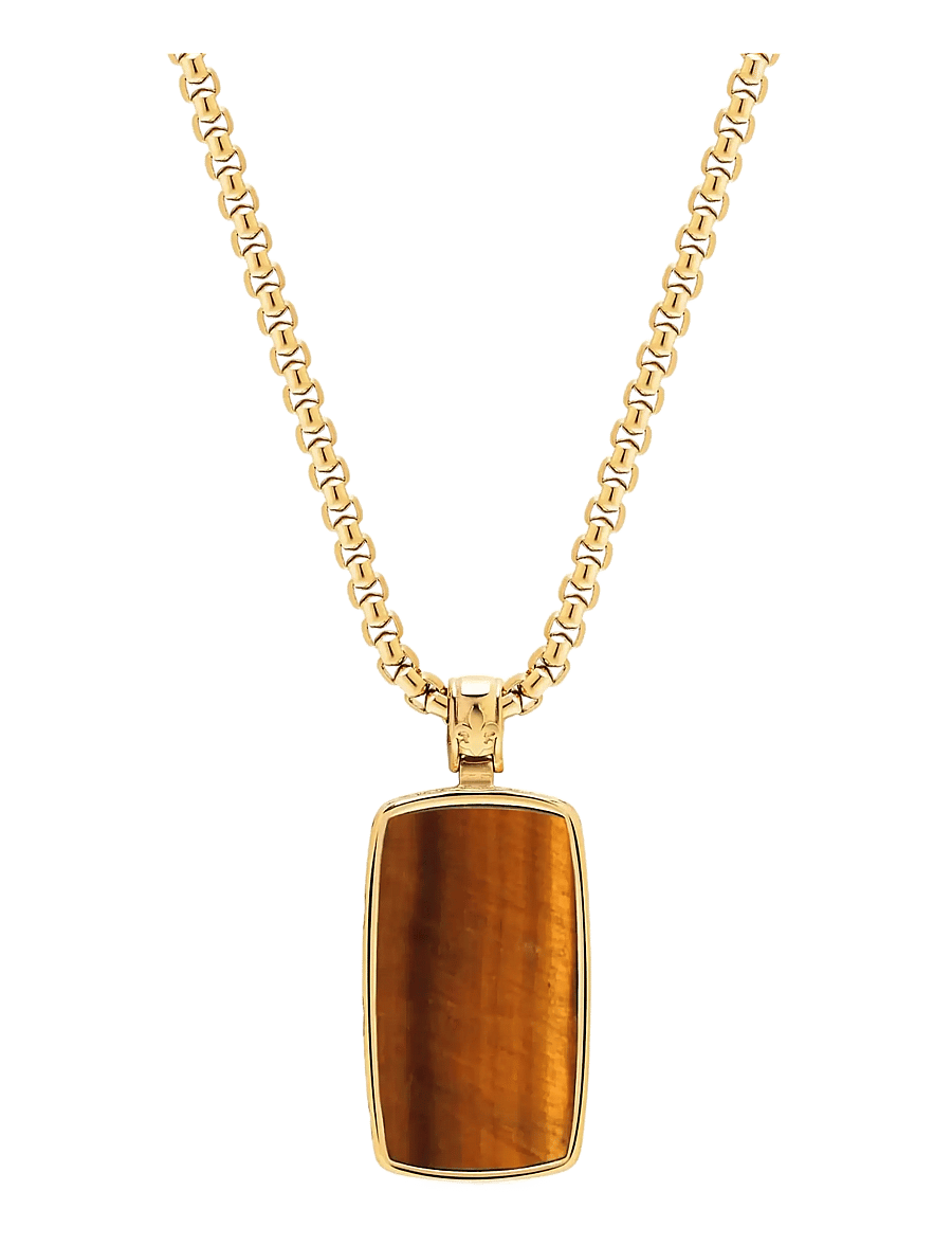 Nialaya - Tiger Eye Dog Tag Necklace in Gold - colliers - brown - 1