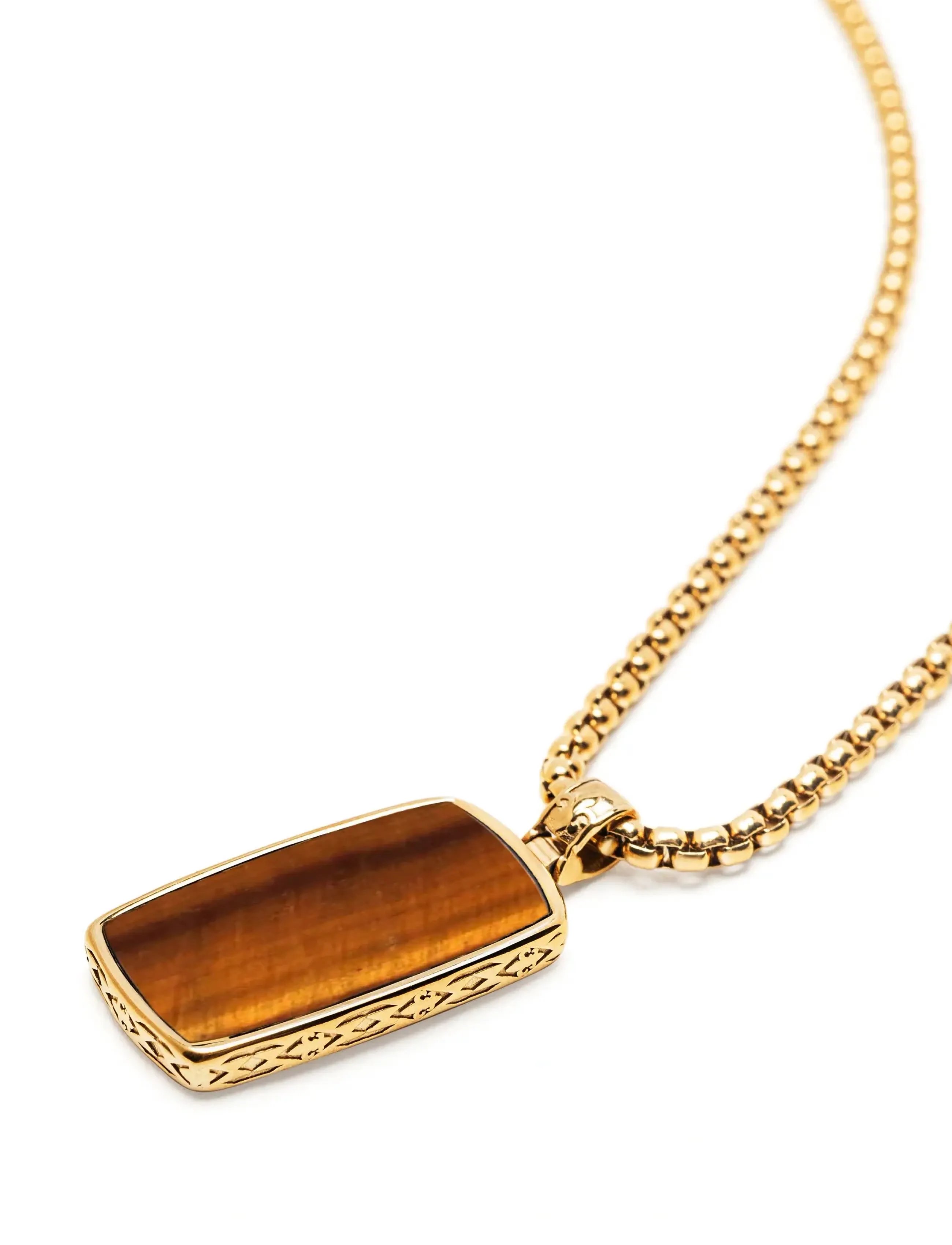 Nialaya - Tiger Eye Dog Tag Necklace in Gold - colliers - brown - 2